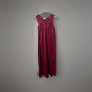 Vassarette Pink Sleeveless Slip Nightgown, Sz M, Sheer V Neck, Flowy Maxi Retro